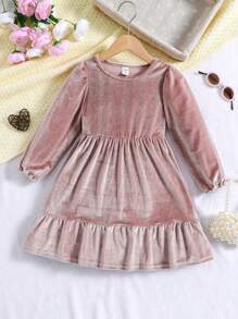 SHEIN Vestido de línea A con volantes en el bajo para niña - Café integral - Ver 1