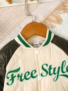 男嬰字母圖案插肩袖撞色飛行員夾克不帶T恤 - 杏色 - 查看 6