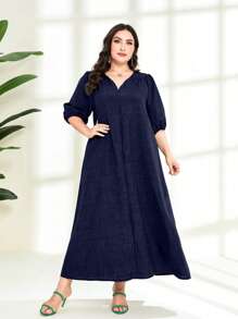 Seusyu 大碼缺口領燈籠袖洋裝