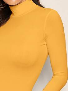 SHEIN Essnce Solid Mock Neck Slim Tee - Ginger - View 5