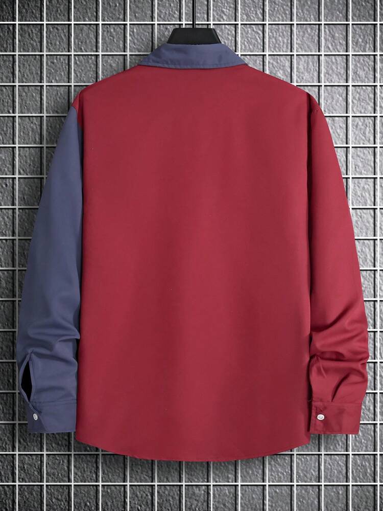 Men Colorblock Patched Pocket Shirt Without Tee