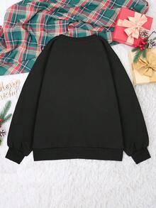 SHEIN Essnce 聖誕圖案落肩袖運動衫 - 黑色 - 查看 2