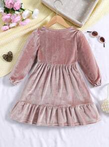 SHEIN Vestido de línea A con volantes en el bajo para niña - Café integral - Ver 2