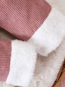 SHEIN Đứa bé gái Đồ họa Hoạt hình Nơ mặt trước Tương phản Trang trí Fuzzy Tổng thể Jumpsuit - Hồng - Xem 7