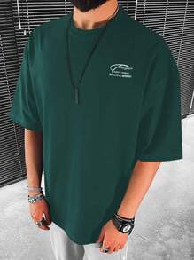 Manfinity Homme Men Slogan Graphic Tee - Dark Green - View 2