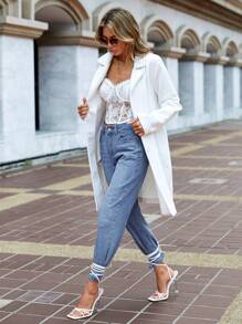 SHEIN Cottnline Lapel Neck Single Breasted Overcoat - Beige - View 5