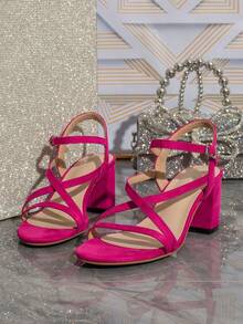 Women's Fashion Hot Pink Buckle Ankle Strap High-Heel Sandals - Hot Pink - View 6