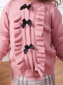 SHEIN 女嬰荷葉邊前蝴蝶結套頭毛衣和格紋圖案針織短裙 - 彩色 - 查看 5