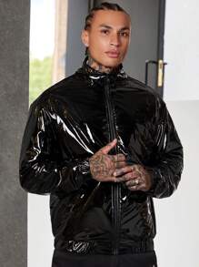 Manfinity RebelGame Nam Dây kéo chất liệu da PU Áo khoác - màu đen - Xem 5