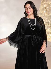 Al Najma Kích thước lớn Tay áo dài Sọc Đầm - màu đen - Xem 5