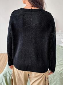 Flirla Plus Cartoon Pattern Drop Shoulder Sweater