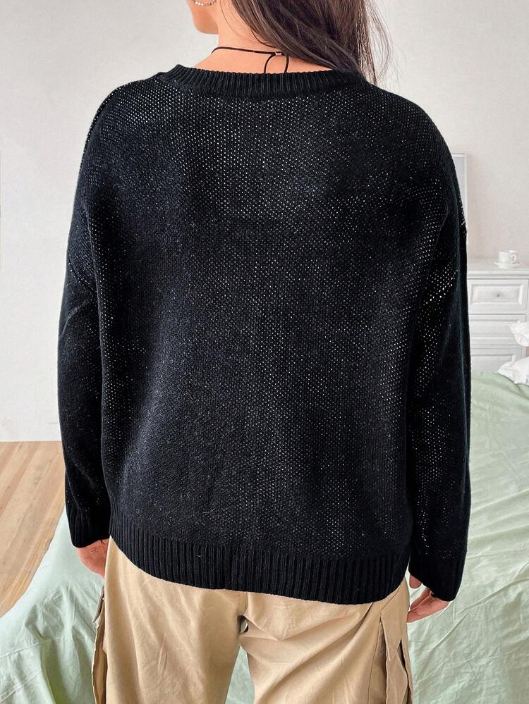 Plus Cartoon Pattern Drop Shoulder Sweater Knit Pullover Fall Winter Sweater