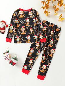 男童聖誕印花撞色條紋修身睡衣套裝 - 彩色 - 查看 2