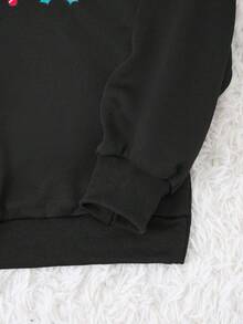 SHEIN Essnce 聖誕圖案落肩袖運動衫 - 黑色 - 查看 6