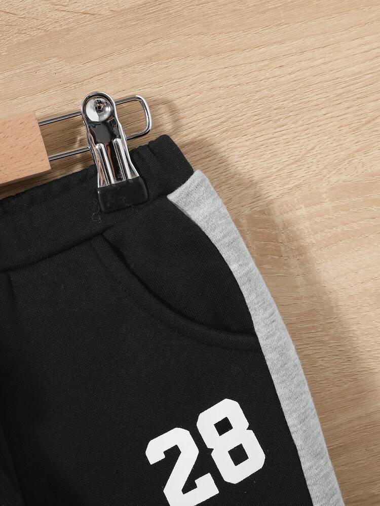 2pcs/Set Unisex Baby Letter Graphic Raglan Sleeve Contrast Hoodie Sweatshirt And Pants, Thickened And Thermal Lined
