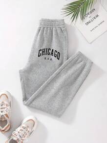 INAWLY Pantalones deportivos con estampado de letra