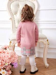 SHEIN 女嬰荷葉邊前蝴蝶結套頭毛衣和格紋圖案針織短裙 - 彩色 - 查看 2