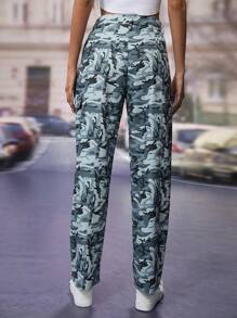 SHEIN Unity Camo Print Straight Leg Pants - Army Green - View 2