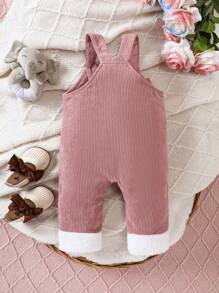 SHEIN Đứa bé gái Đồ họa Hoạt hình Nơ mặt trước Tương phản Trang trí Fuzzy Tổng thể Jumpsuit - Hồng - Xem 2