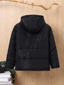 SHEIN Áo khoác có mũ lót nhiệt cho bé trai Tween Boy Letter Graphic Contrast Tape không có áo phông - màu đen - Xem 2