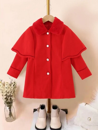 SHEIN Young Girl Borg Collar Overcoat