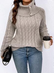 Calvaya Plus Turtleneck Cable Knit Raglan Sleeve Sweater Knit Pullover Fall Winter Outfit Autumn