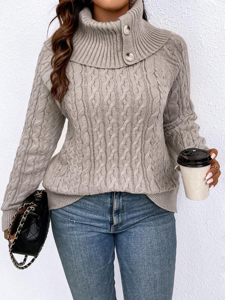 Plus Turtleneck Cable Knit Raglan Sleeve Sweater Knit Pullover Fall Winter Autumn Sweater