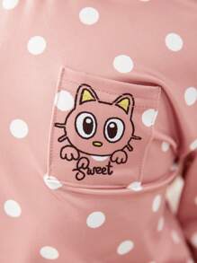 SHEIN 女小童波卡圓點&卡通圖案睡衣套裝 - 粉色 - 查看 3