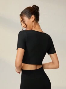 Lifespree Solid Crop Sports Tee