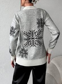 EURMUSE Pullover mit Schneeflocken Muster, Drop Shoulder - Schwarz und Weiss - Übersicht 2