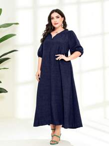 Seusyu 大碼缺口領燈籠袖洋裝