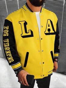 Manfinity LEGND 男士寬鬆字母圖案運動夾克,帶有條紋修飾和散肩設計,無帽款 - 彩色 - 查看 1