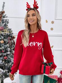 SHEIN LUNE Letter Graphic Drop Shoulder Sweatshirt - Red - View 6