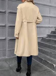 SHEIN Frenchy 西裝領落肩袖腰帶風衣外套 - 駝色 - 查看 2