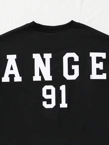 Teen Girl Letter Graphic Drop Shoulder Sweatshirt - Black - View 7