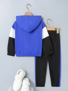 Young Boy Colorblock Half Zip Hoodie & Sweatpants - Multicolor - View 2