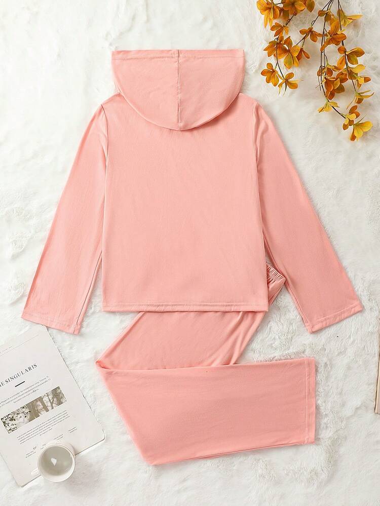 Tween Girl Solid Hooded Tee & Pants PJ Set