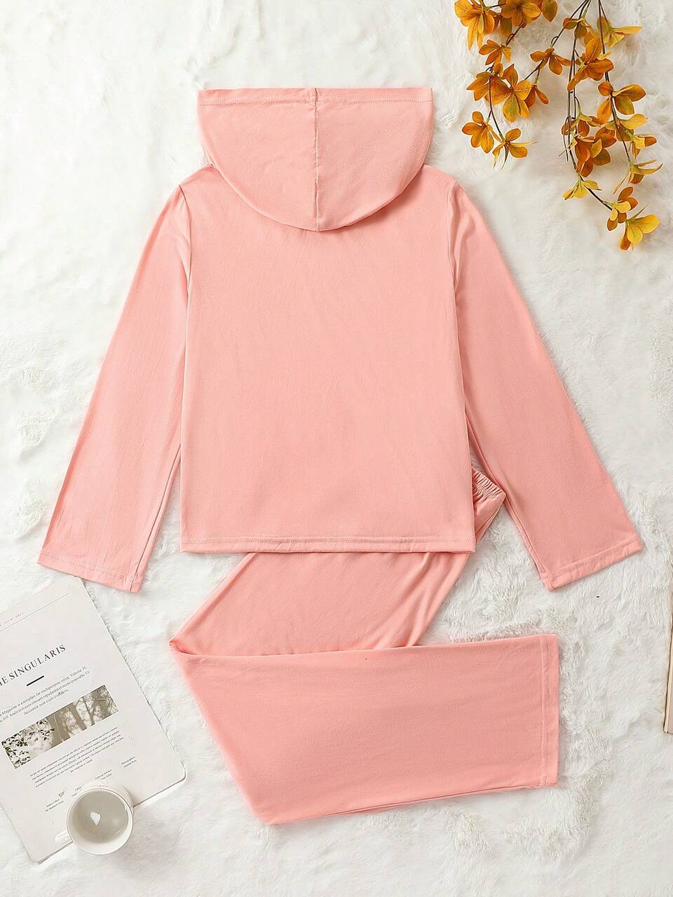 Tween Girl Solid Hooded Tee & Pants PJ Set