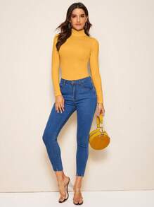 SHEIN Essnce Solid Mock Neck Slim Tee - Ginger - View 4