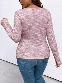 SHEIN LUNE Plus Space Dye Surplice Neck Ruched Tee - Multicolor - View 2