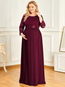 EVERPRETTY Maternity Lace Bodice Chiffon Bridesmaid Dresses Elegant Gown, For Party - Burgundy - View 3
