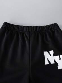 SHEIN 男大童字母圖案雙色連帽夾克和運動褲不帶T恤