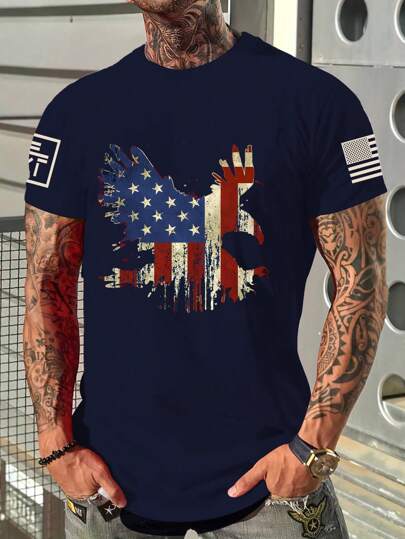 Manfinity LEGND Men Casual Flag Print Short Sleeve Tee, For Going Out, For Husband