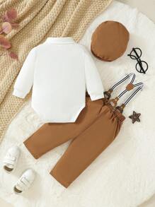 Souflis Souflis 男嬰前蝴蝶結連身背心&背帶褲&帽 - 棕色 - 查看 2