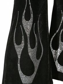SHEIN Explorewe Tween Girl 1Pc Rhinestone Fire Pattern Velvet Zipper Up Hoodie & 1Pc Flare Leg Pants Concert Outfit - Black - View 7