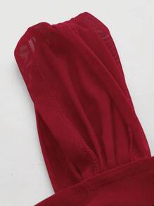 SHEIN MOD Square Neck Ruched Crop Red Mesh Gathered Wide Strap Top - Burgundy - View 4