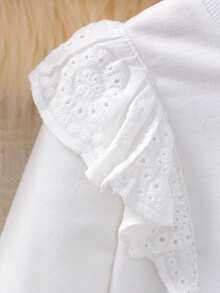 SHEIN Young Girl Ruffle Trim Sweatshirt & Floral Print Leggings - White - View 4