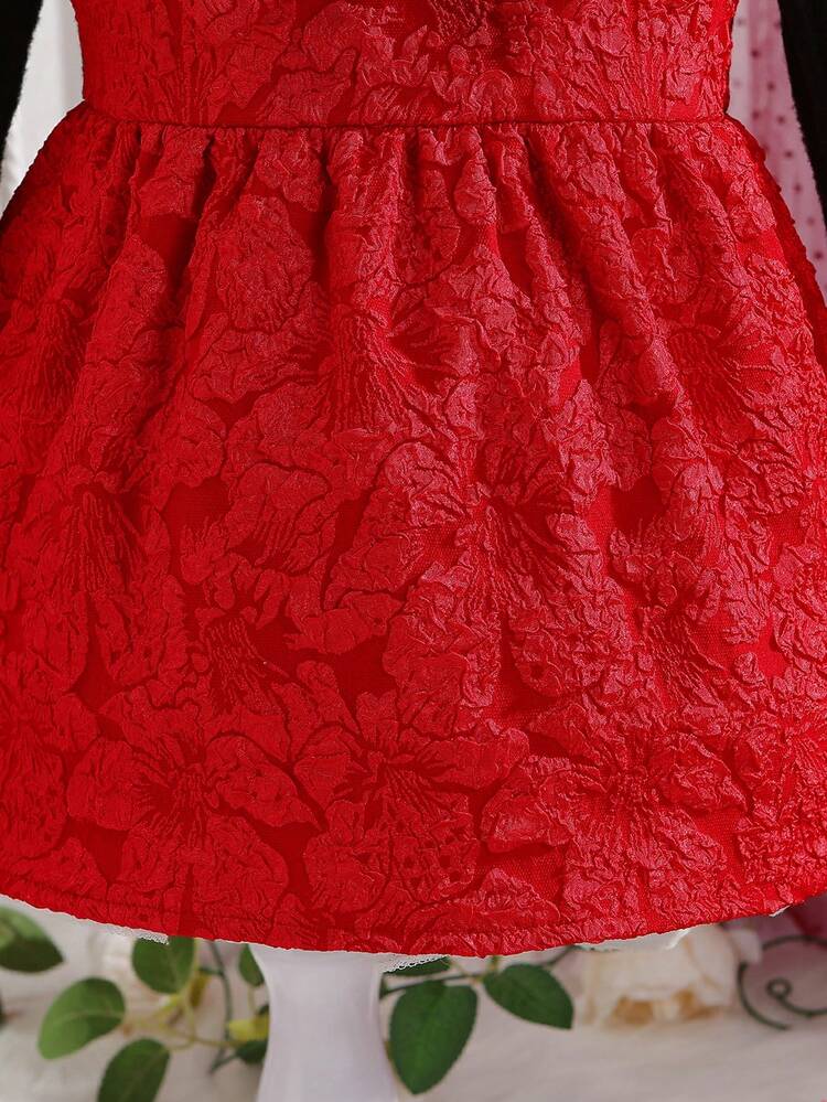 Baby Girl Ruffle Trim Bow Front 2 In 1 Dress