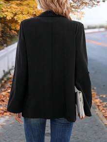 SHEIN LUNE Tay áo cuộn Đôi ngực Áo vest - màu đen - Xem 6