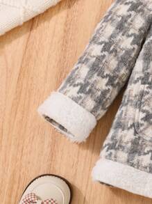 SHEIN Baby Girl Houndstooth Print Borg Collar Overcoat & Hat - Grey - View 3